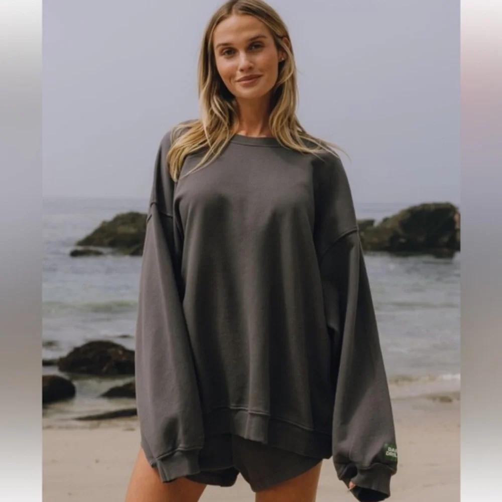 Daily Drills Oversized Crew Neck Sweatshirt Unisex M/L Vintage Black - Picture 2 of 15